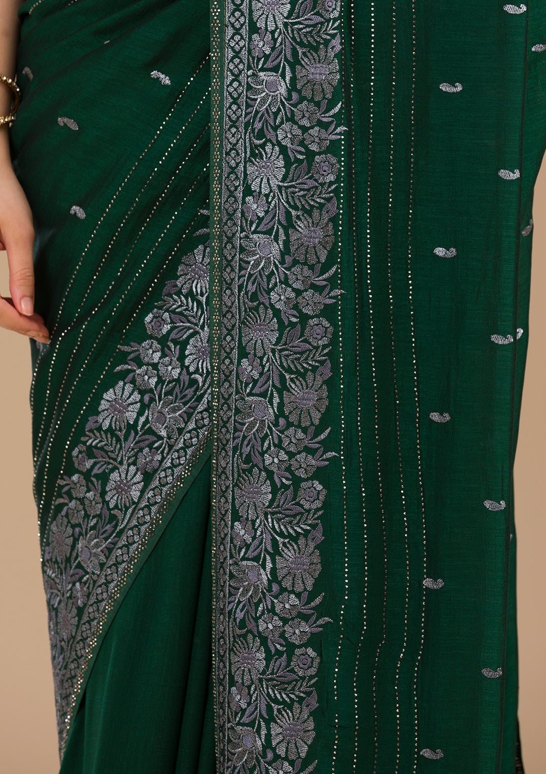 Bottle Green Threadwork Georgette Saree-Koskii