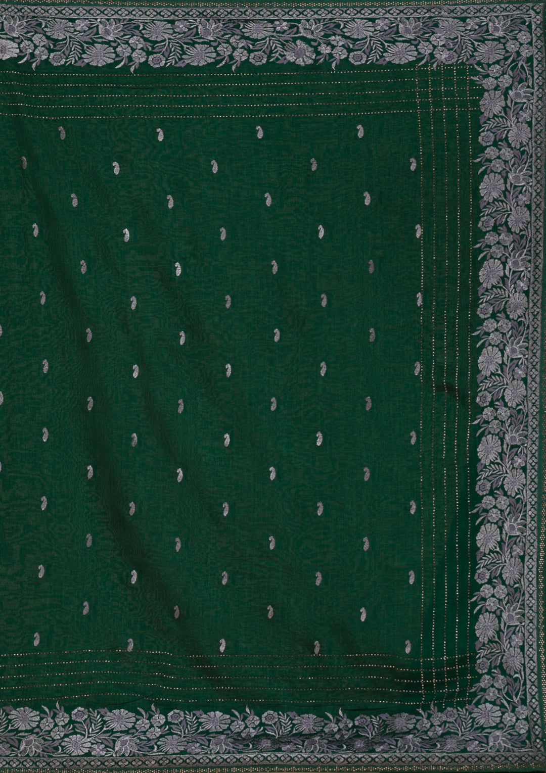 Bottle Green Threadwork Georgette Saree-Koskii
