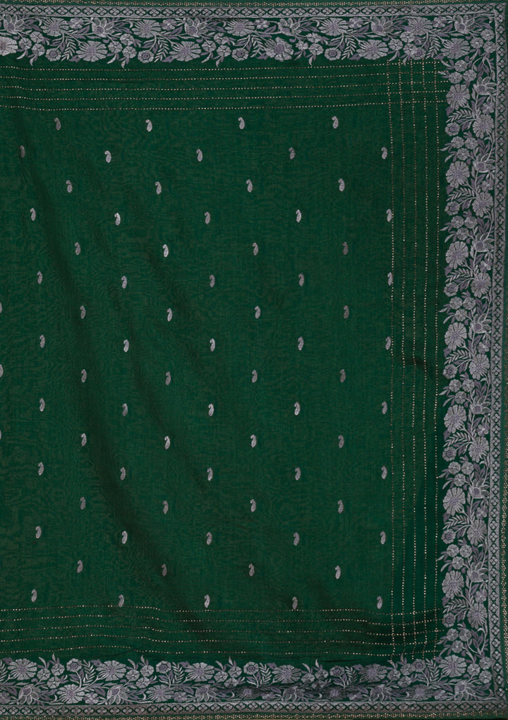Bottle Green Threadwork Georgette Saree-Koskii