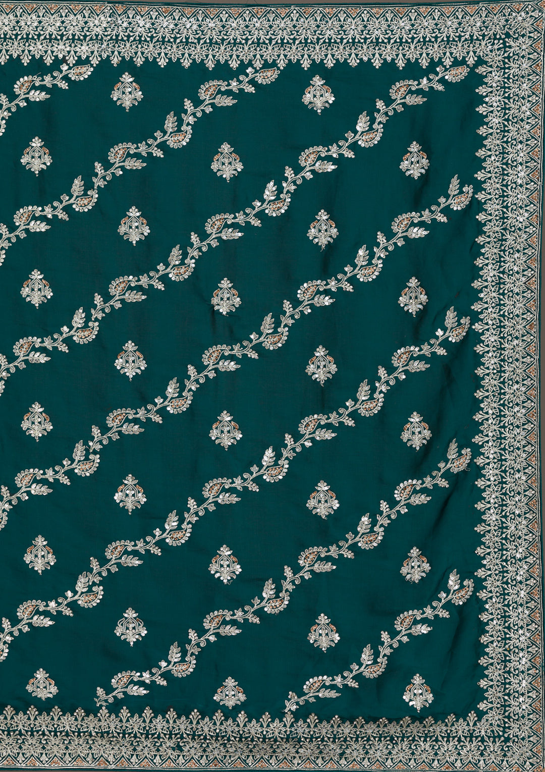 Bottle Green Threadwork Satin Saree