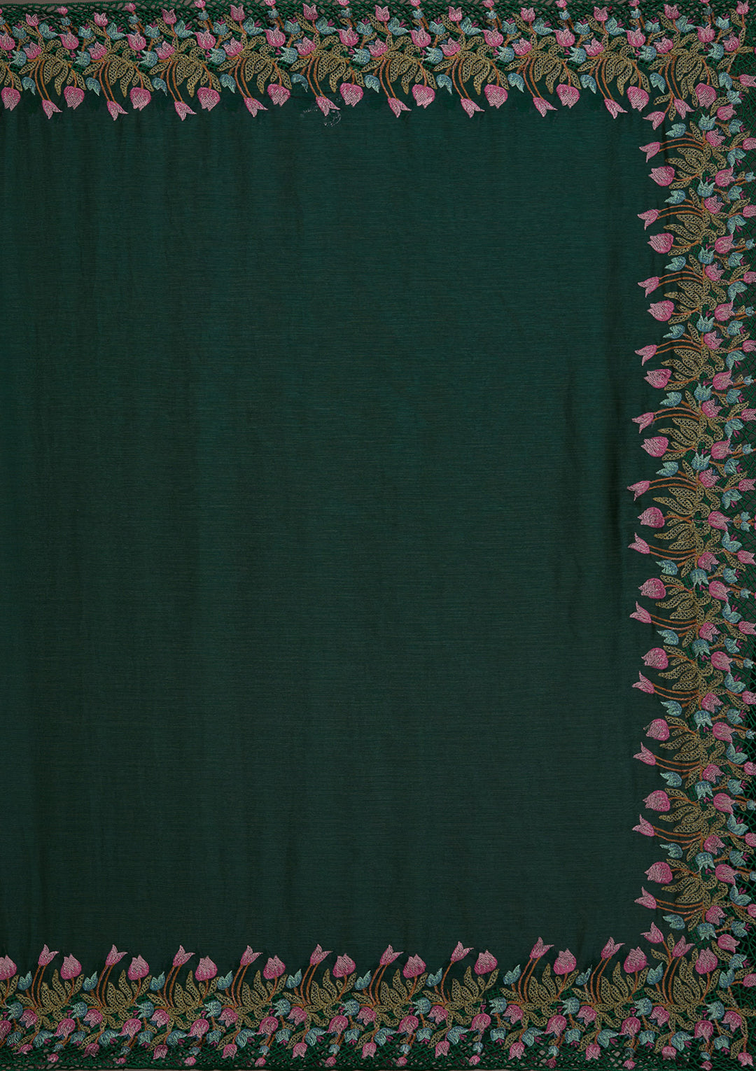 Bottle Green Threadwork Tissue Saree