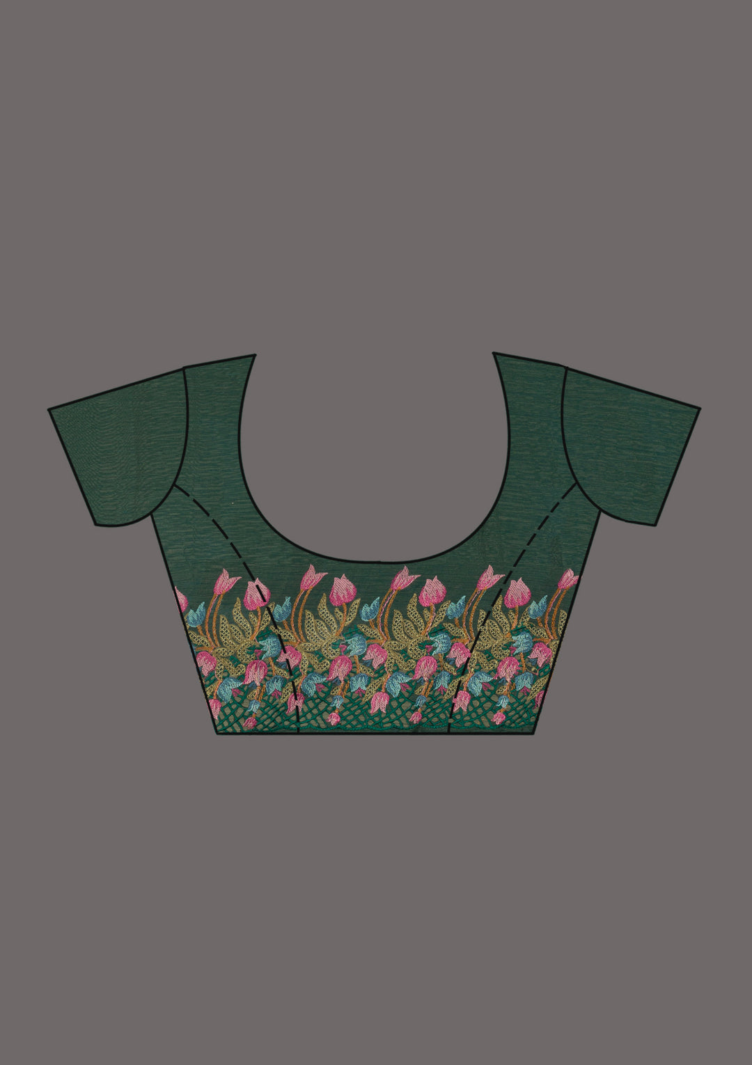 Bottle Green Threadwork Tissue Saree