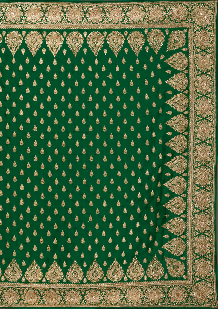 Bottle Green Zardosi Crepe Saree