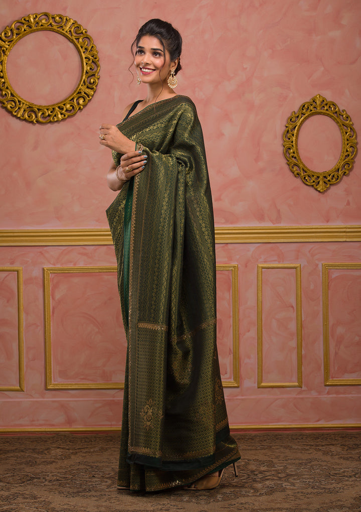 Bottle Green Zariwork Art Silk Saree