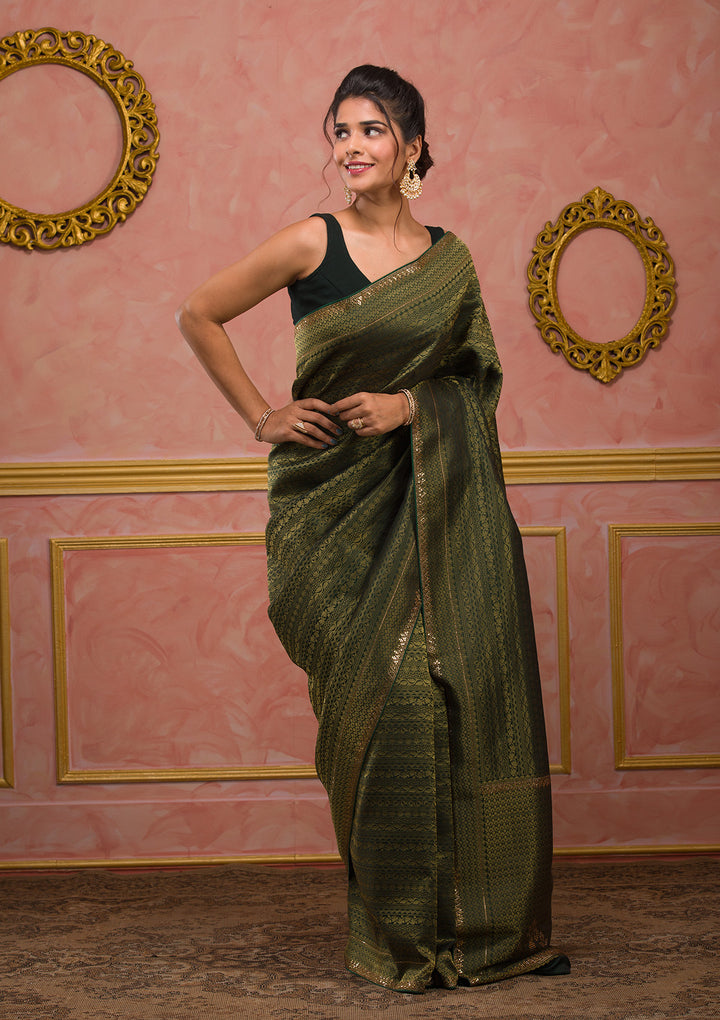 Bottle Green Zariwork Art Silk Saree