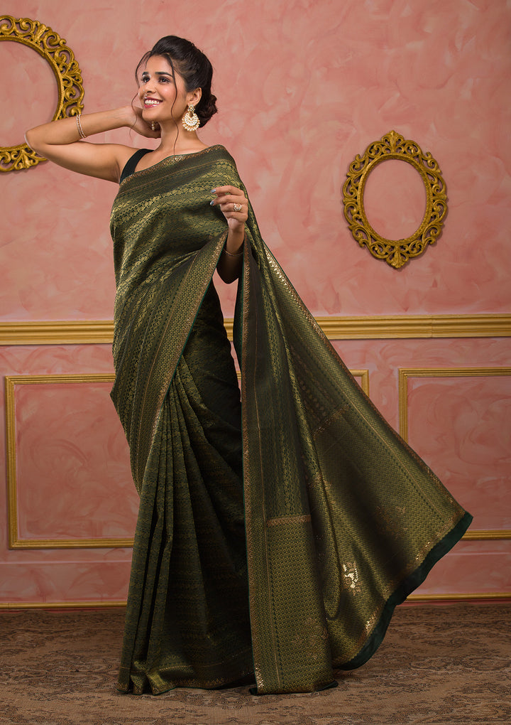 Bottle Green Zariwork Art Silk Saree