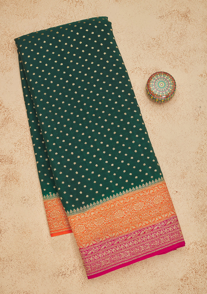 Bottle Green Zariwork Art Silk Saree