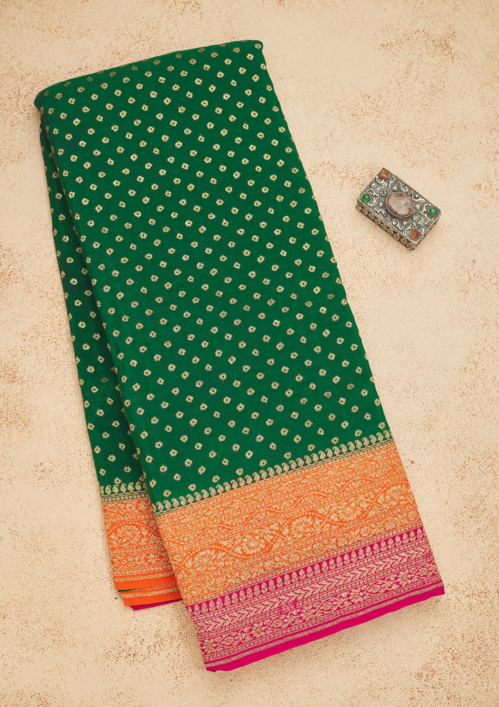 Bottle Green Zariwork Art Silk Saree