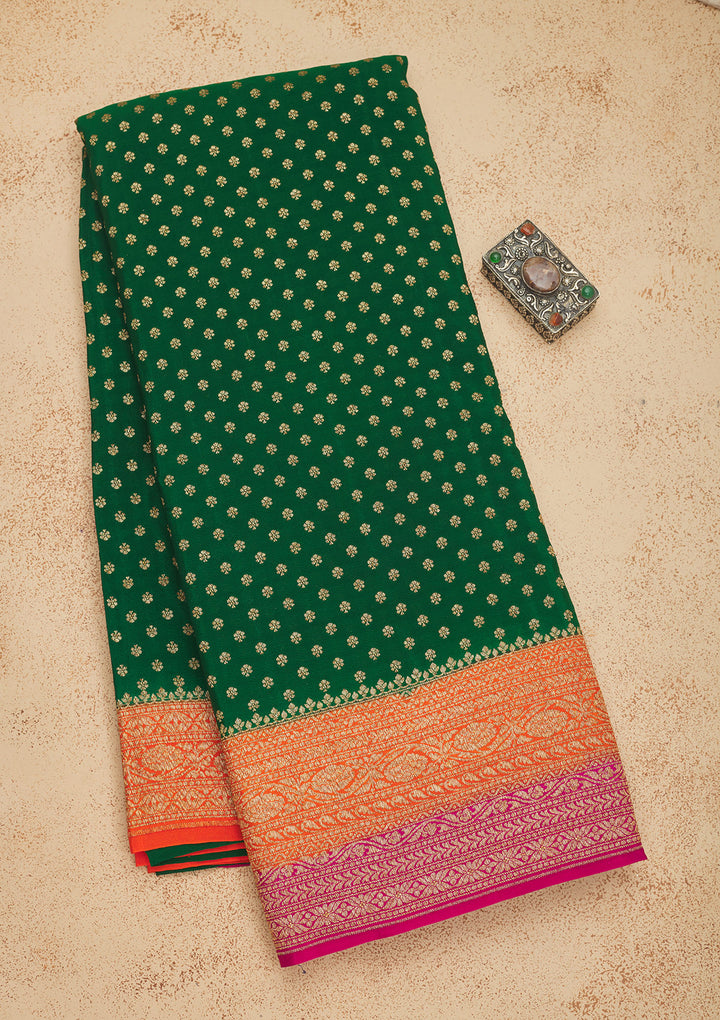 Bottle Green Zariwork Art Silk Saree