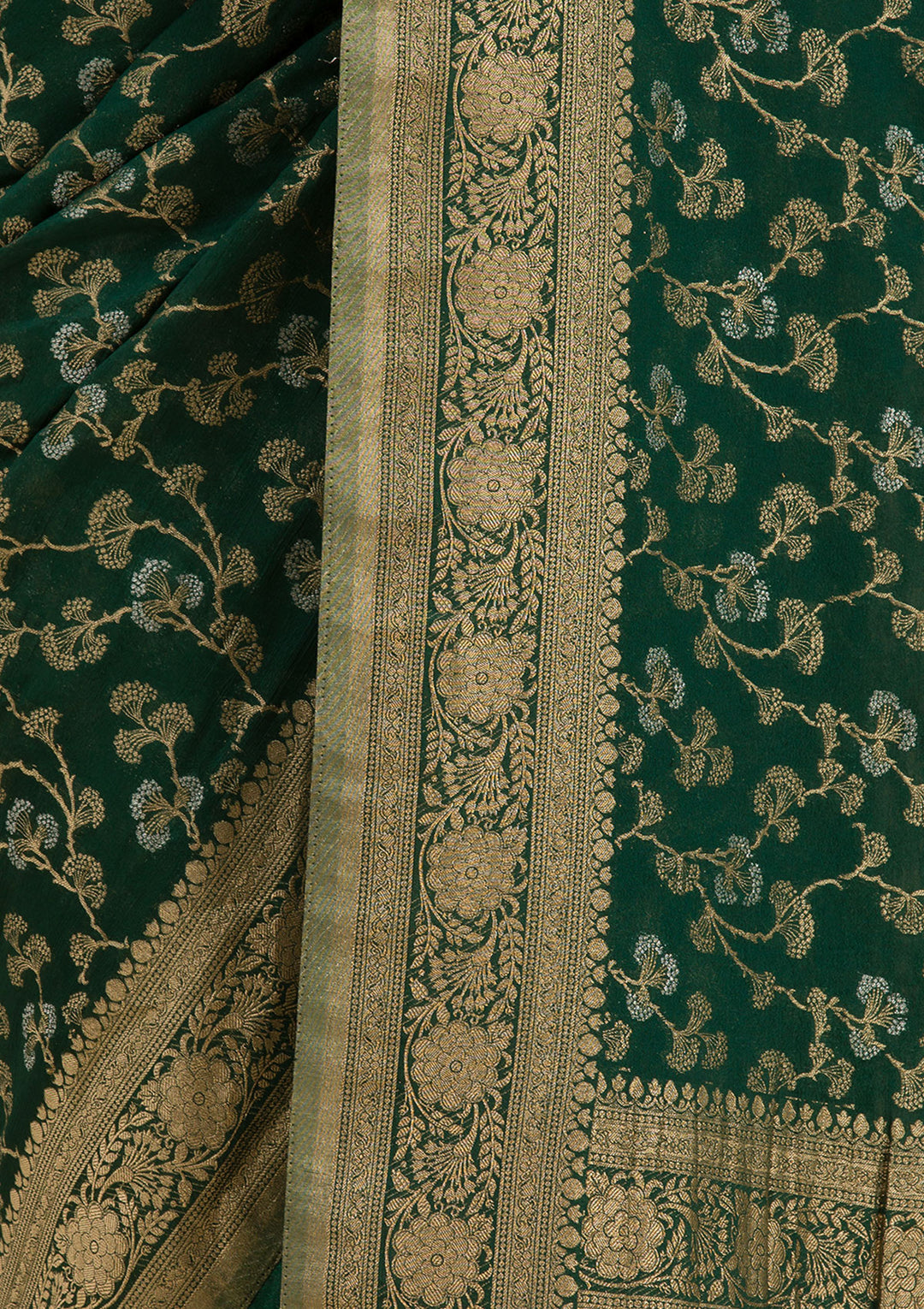 Bottle Green Zariwork Georgette Saree