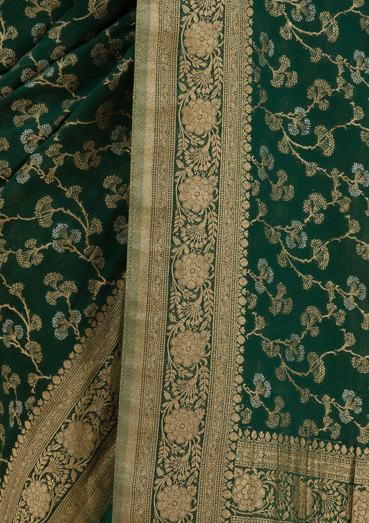 Bottle Green Zariwork Georgette Saree