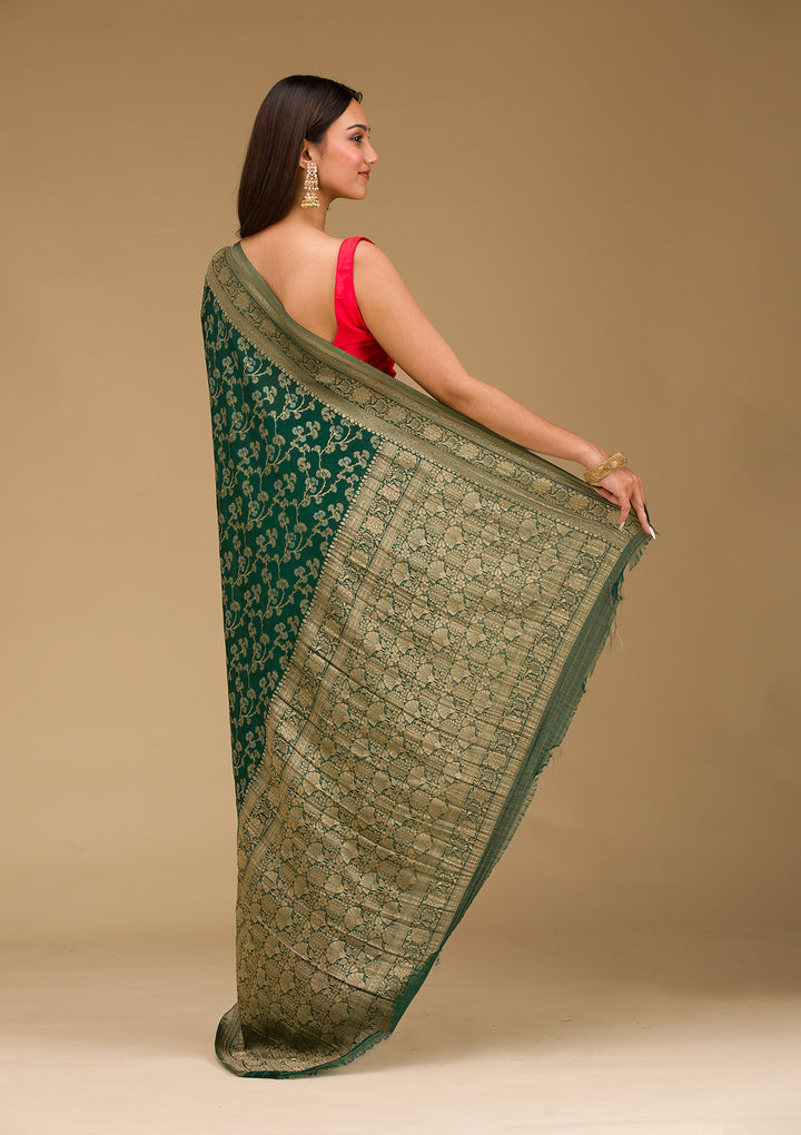 Bottle Green Zariwork Georgette Saree