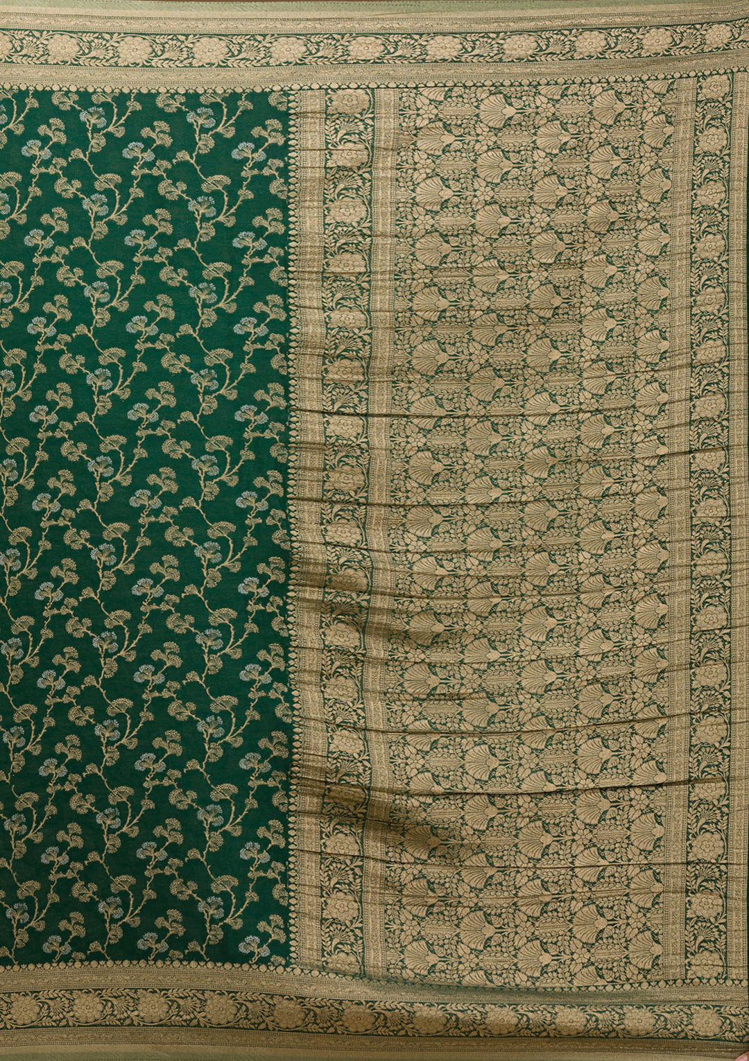 Bottle Green Zariwork Georgette Saree