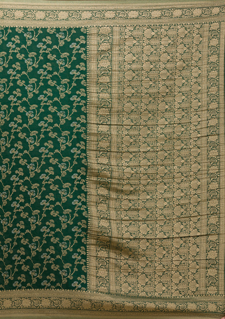 Bottle Green Zariwork Georgette Saree