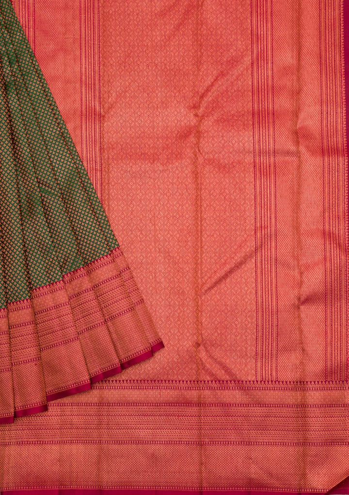 Bottle Green Zariwork Pure Silk Saree