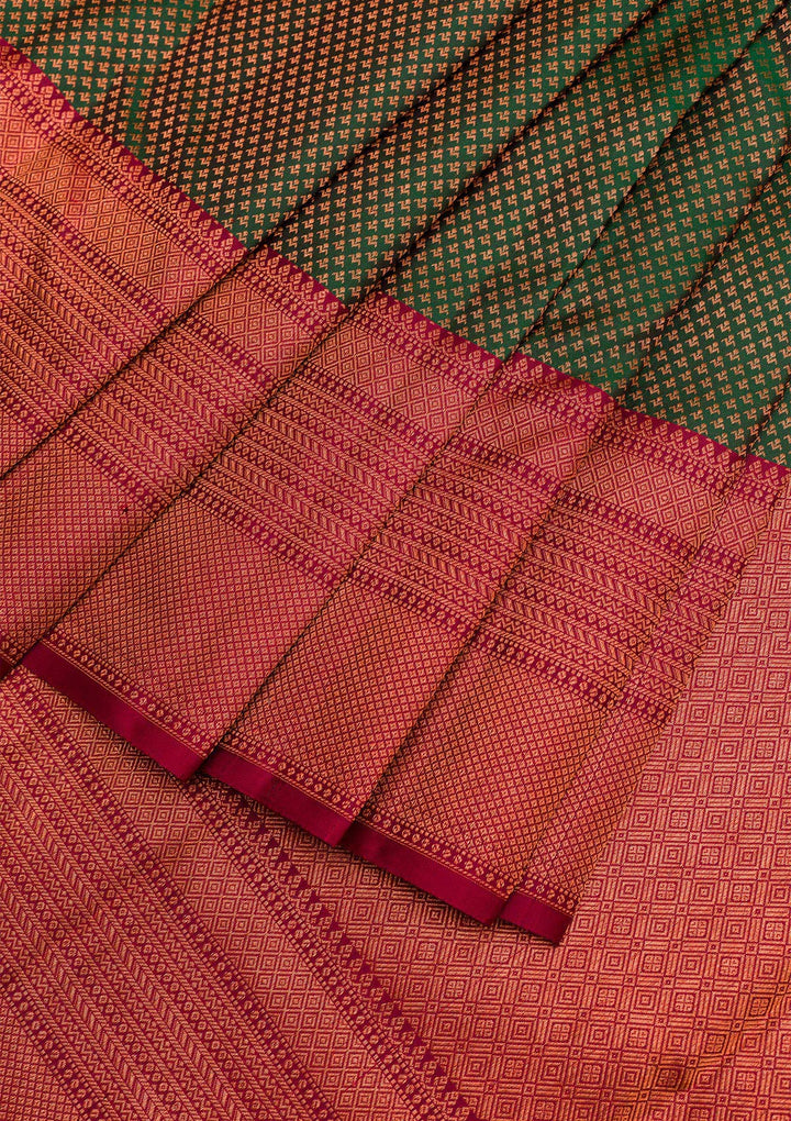 Bottle Green Zariwork Pure Silk Saree
