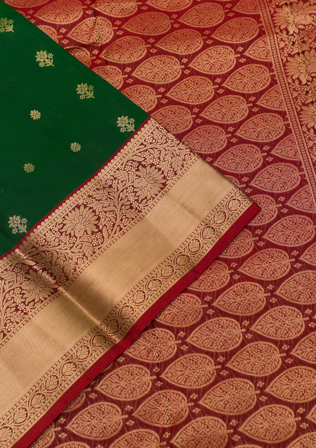 Bottle Green Zariwork Pure Silk Saree