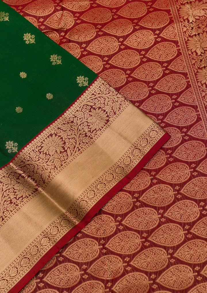 Bottle Green Zariwork Pure Silk Saree