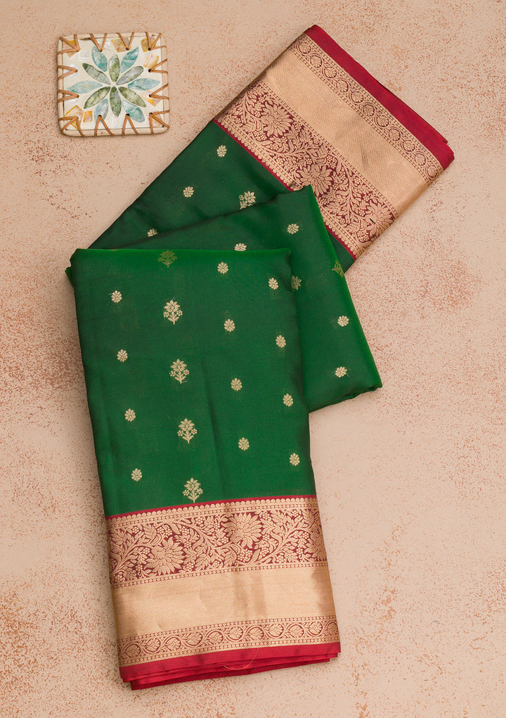 Bottle Green Zariwork Pure Silk Saree