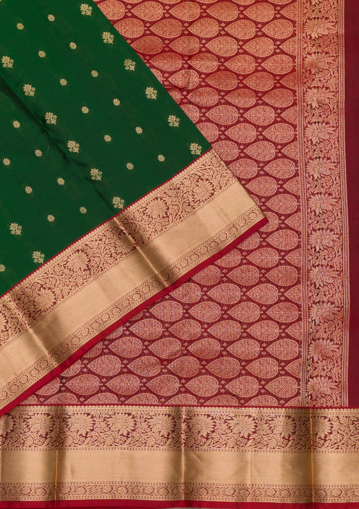Bottle Green Zariwork Pure Silk Saree