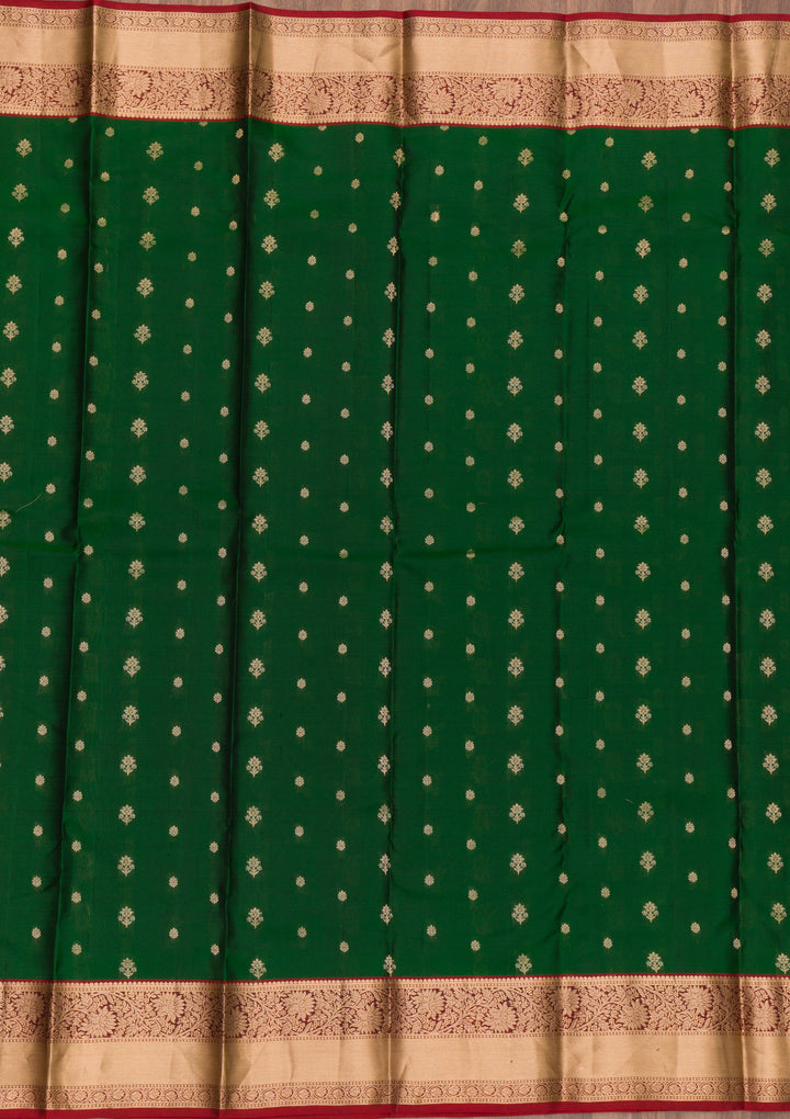 Bottle Green Zariwork Pure Silk Saree