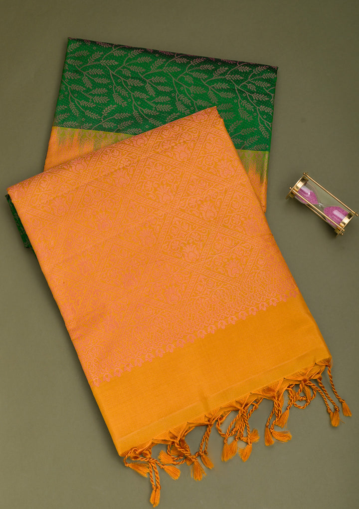 Bottle Green Zariwork Pure Silk Saree