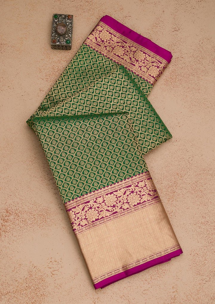Bottle Green Zariwork Pure Silk Saree
