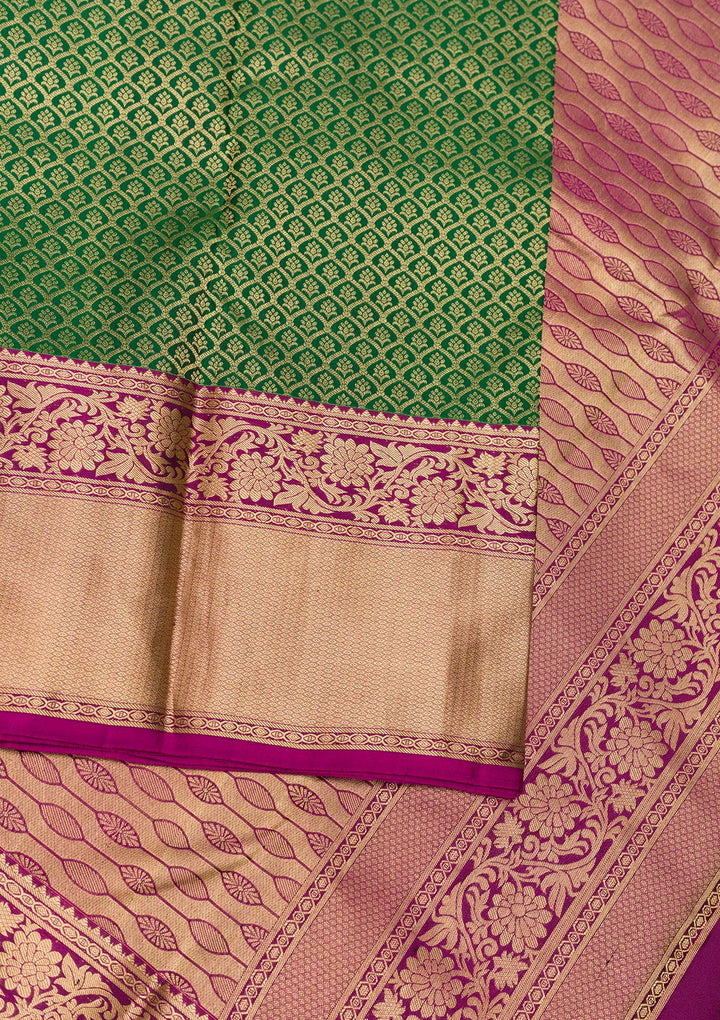 Bottle Green Zariwork Pure Silk Saree