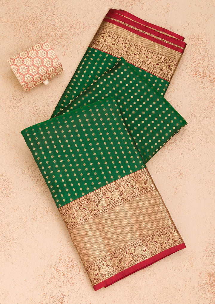 Bottle Green Zariwork Banarasi Pure Silk Saree