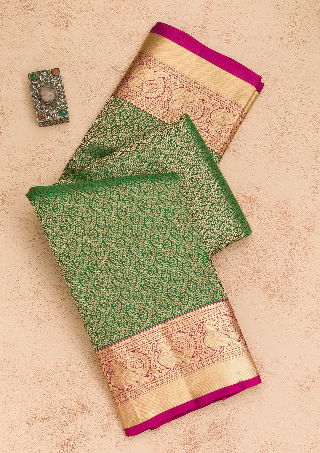 Bottle Green Zariwork Banarasi Pure Silk Saree