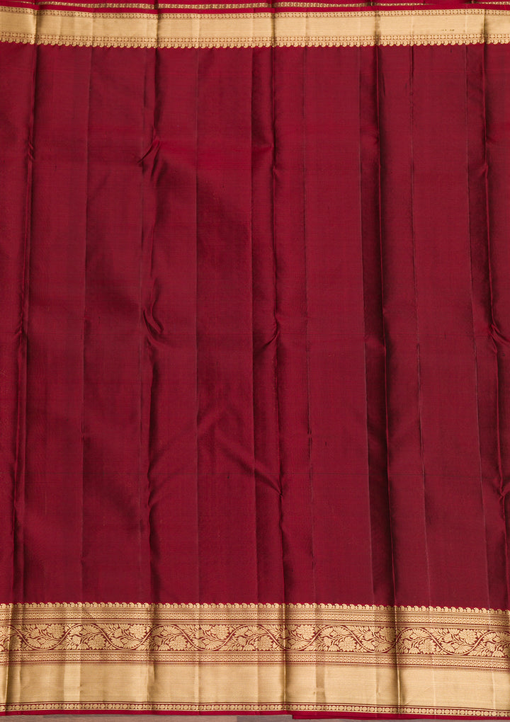 Bottle Green Zariwork Pure Silk Saree-Koskii