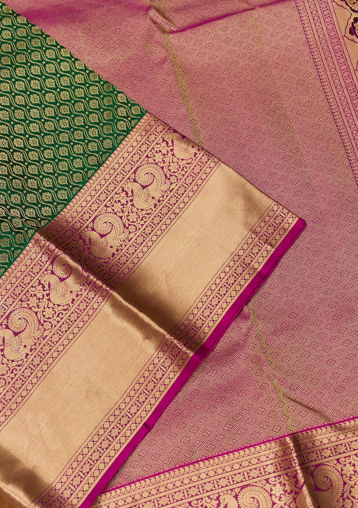 Bottle Green Zariwork Banarasi Pure Silk Saree