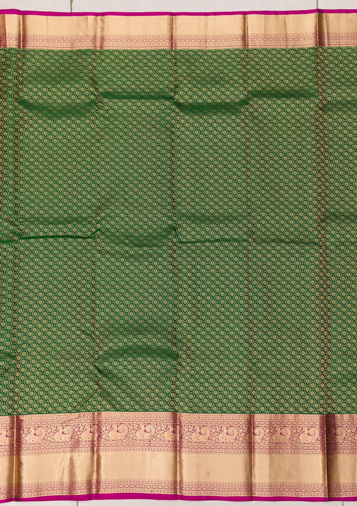 Bottle Green Zariwork Banarasi Pure Silk Saree