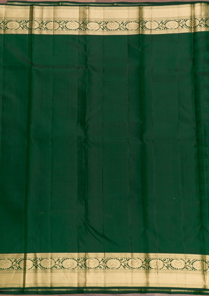Bottle Green Zariwork Pure Silk Saree-Koskii