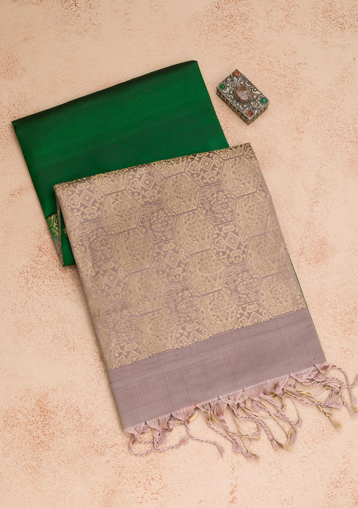 Bottle Green Zariwork Pure Silk Saree