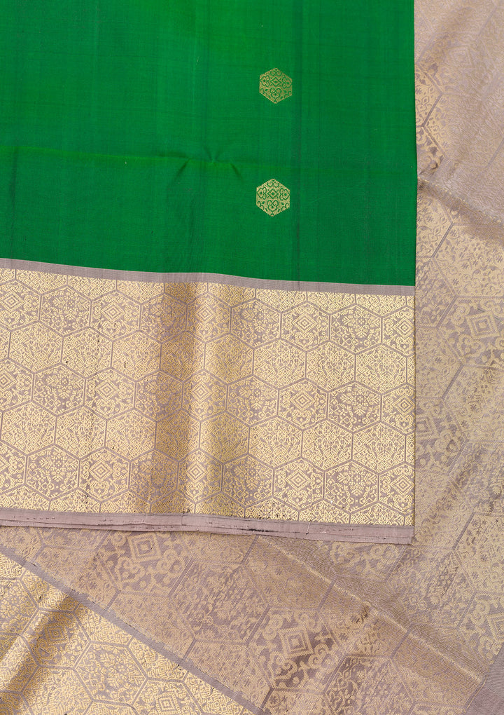 Bottle Green Zariwork Pure Silk Saree