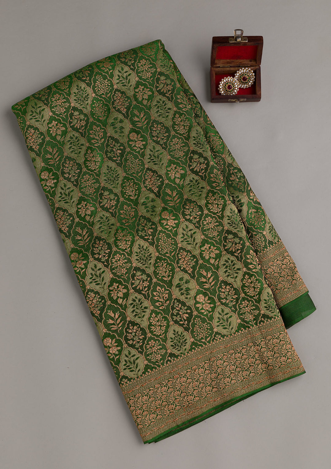 Bottle Green Zariwork Pure Silk Saree
