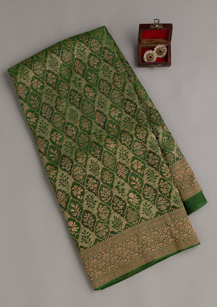 Bottle Green Zariwork Pure Silk Saree