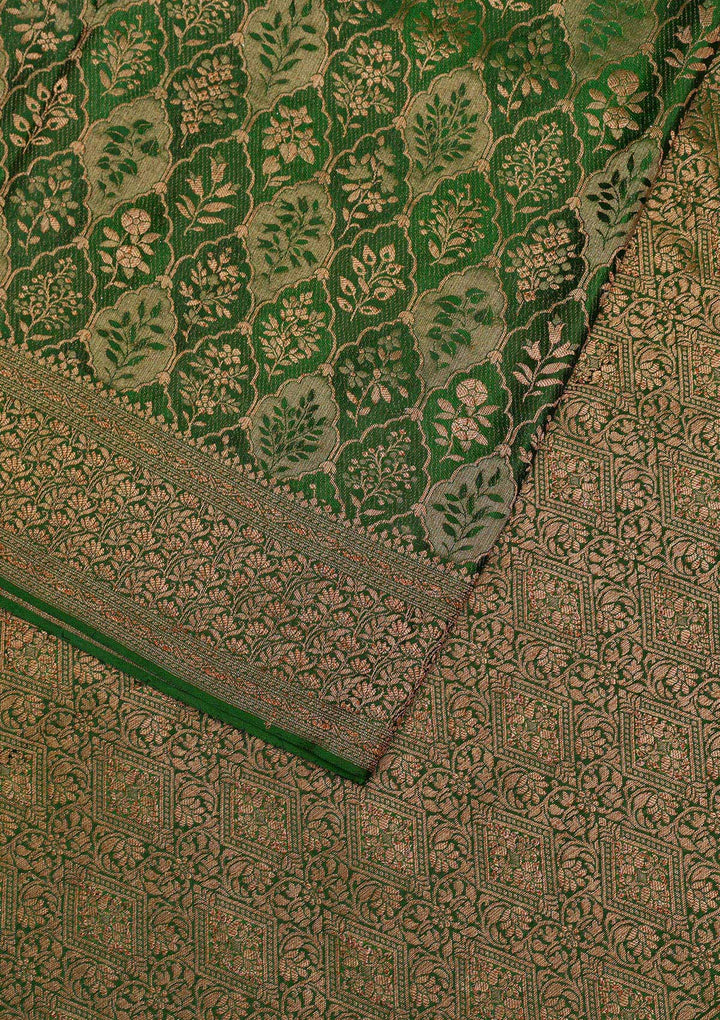 Bottle Green Zariwork Pure Silk Saree