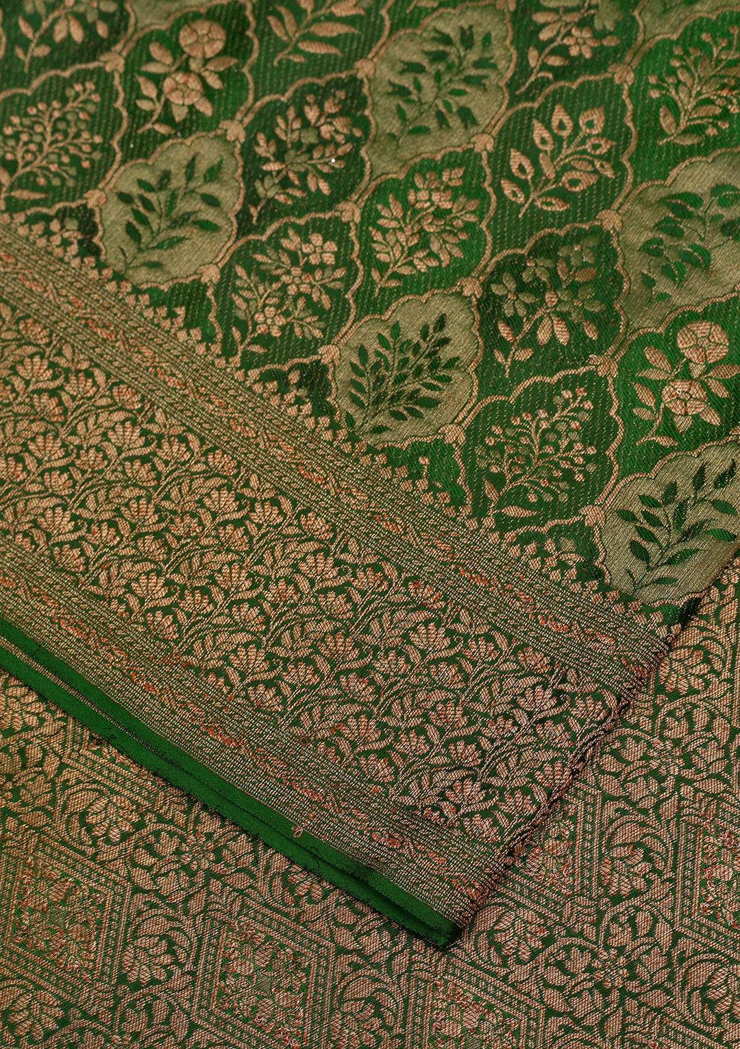Bottle Green Zariwork Pure Silk Saree