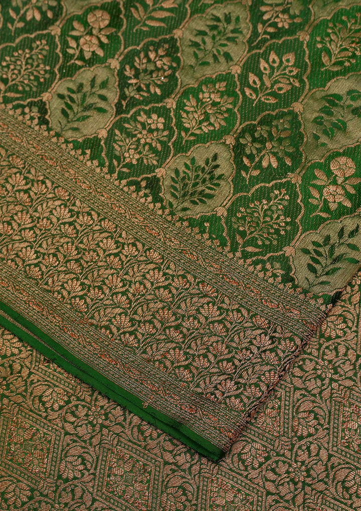 Bottle Green Zariwork Pure Silk Saree