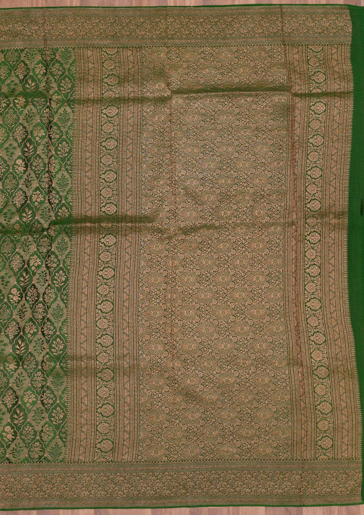 Bottle Green Zariwork Pure Silk Saree