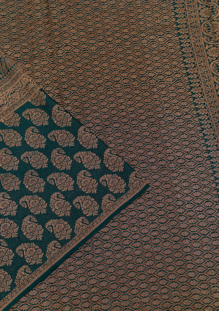 Bottle Green Zariwork Banarasi Pure Silk Saree