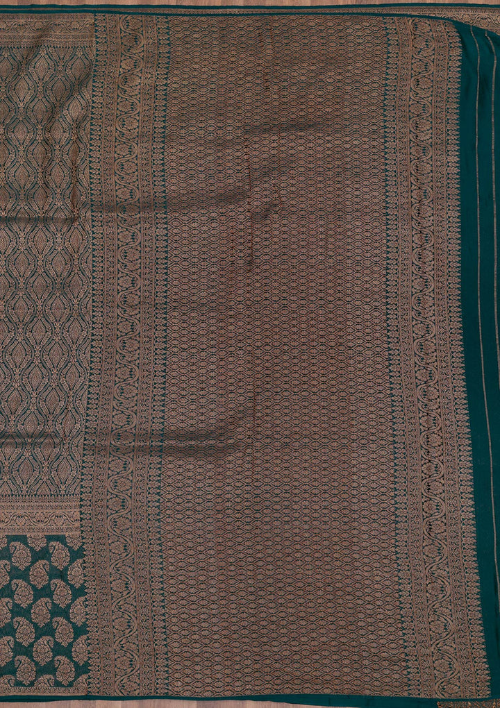 Bottle Green Zariwork Banarasi Pure Silk Saree