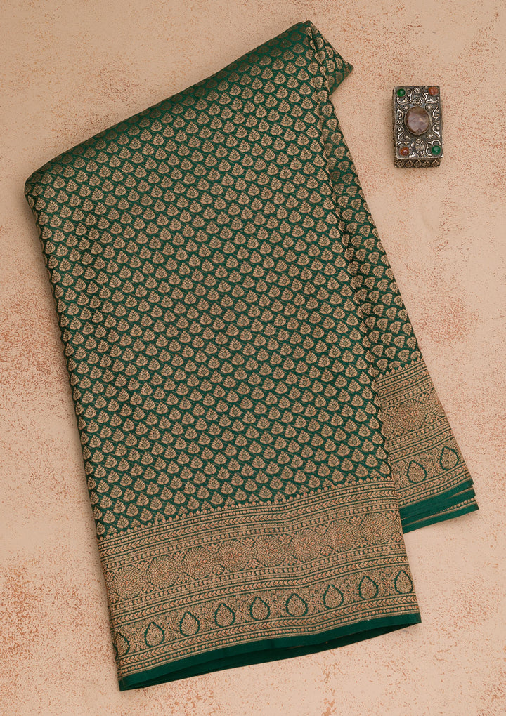 Bottle Green Zariwork Banarasi Pure Silk Saree