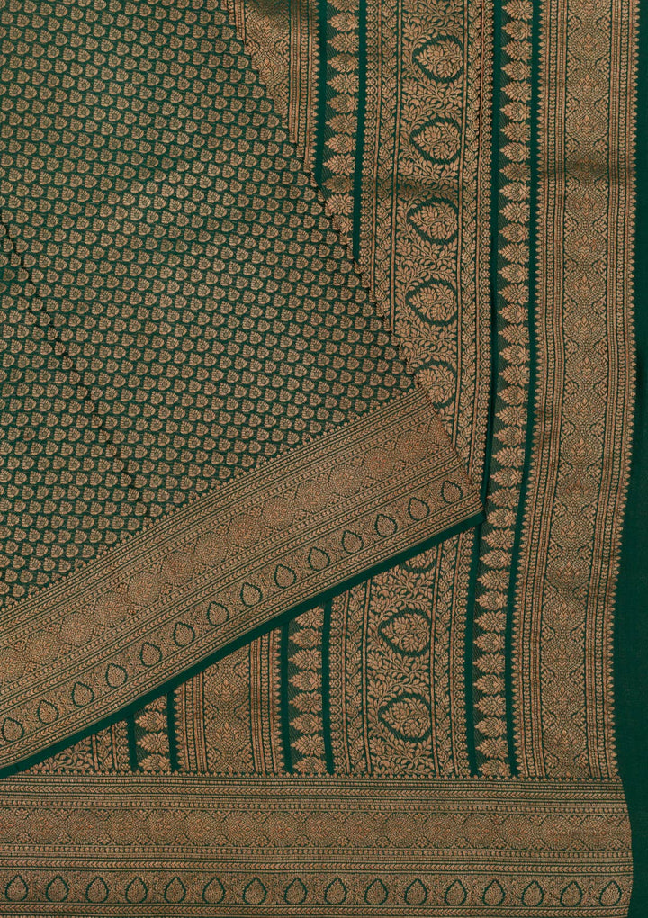 Bottle Green Zariwork Banarasi Pure Silk Saree