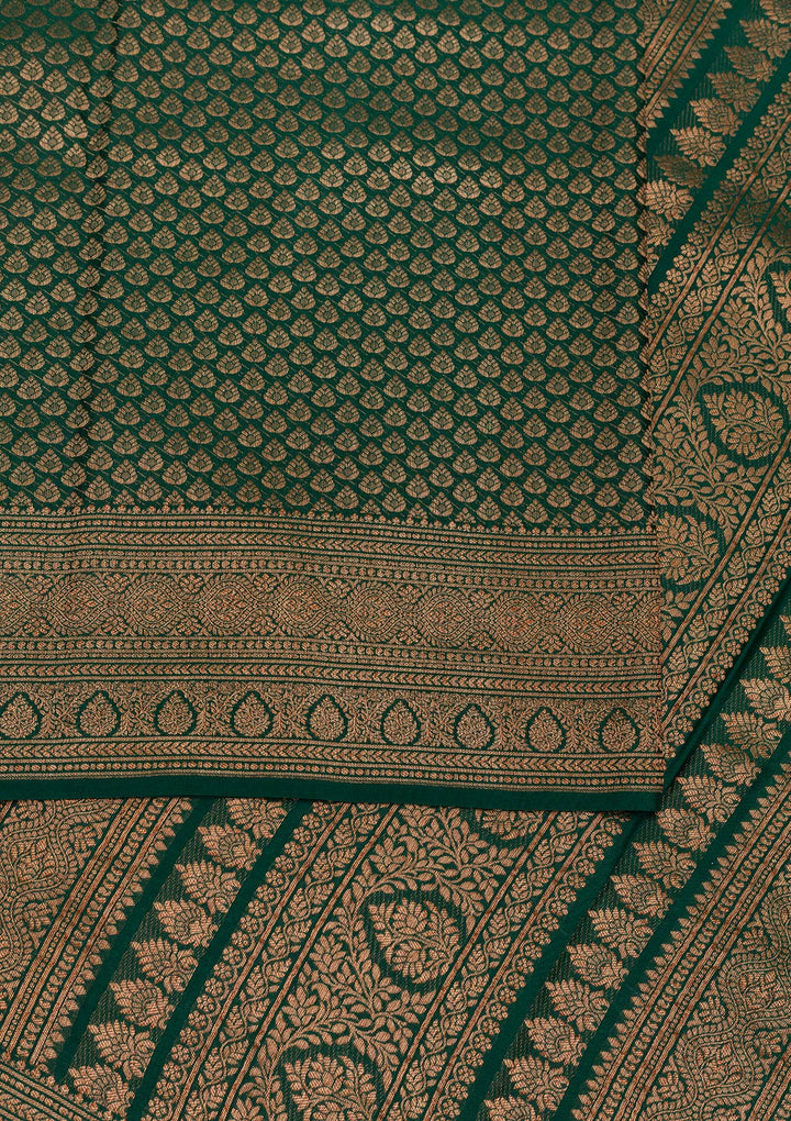 Bottle Green Zariwork Banarasi Pure Silk Saree