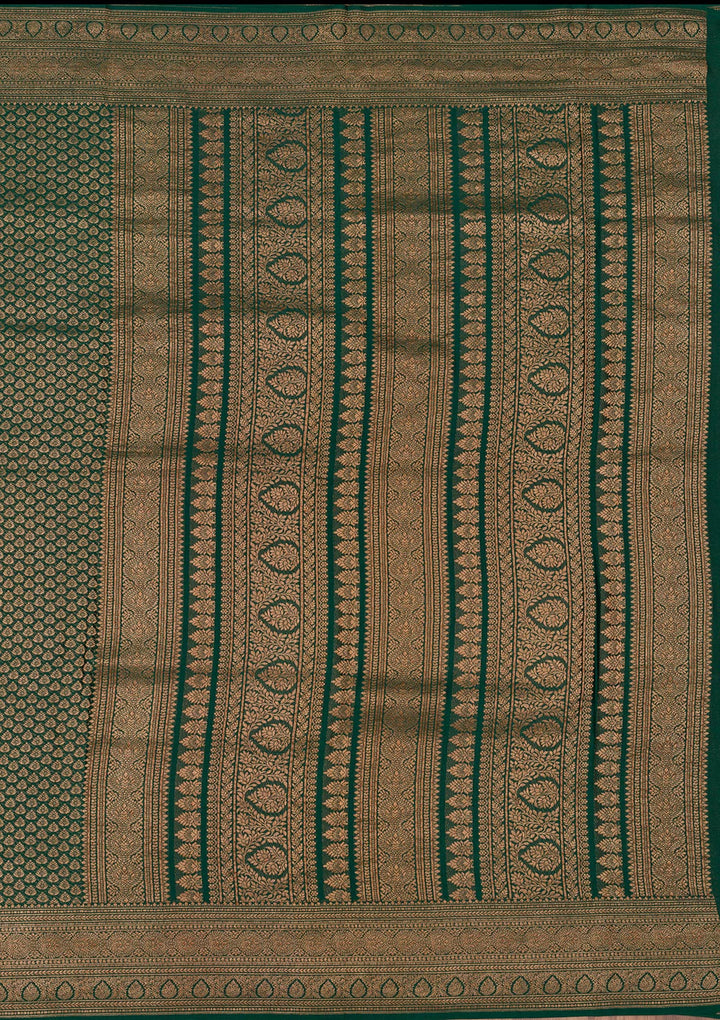 Bottle Green Zariwork Banarasi Pure Silk Saree