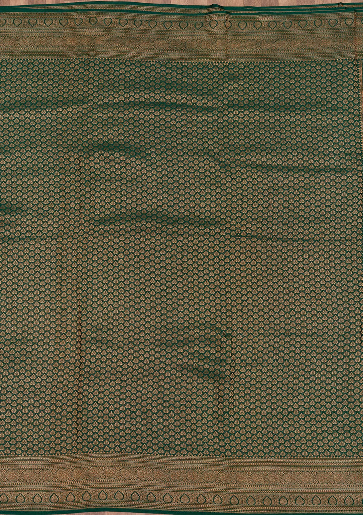 Bottle Green Zariwork Banarasi Pure Silk Saree