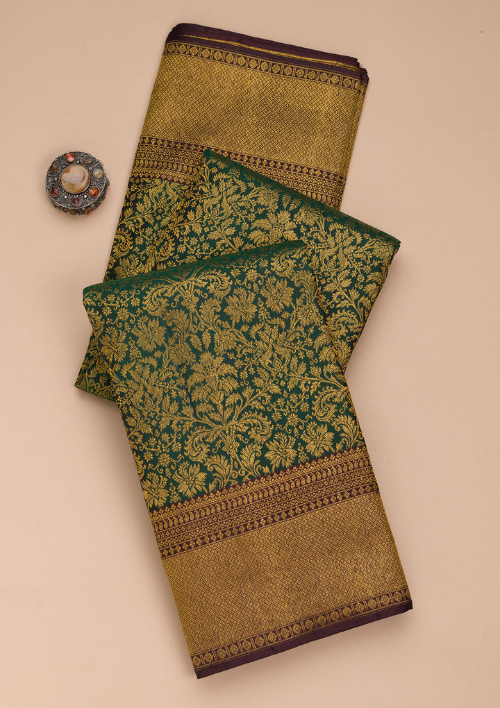 Bottle Green Zariwork Pure Silk Saree